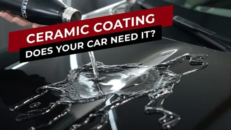 Close-up of ceramic coated car surface showcasing effective paint protection technology