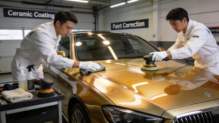 Application of ceramic coating on a luxury car post paint correction
