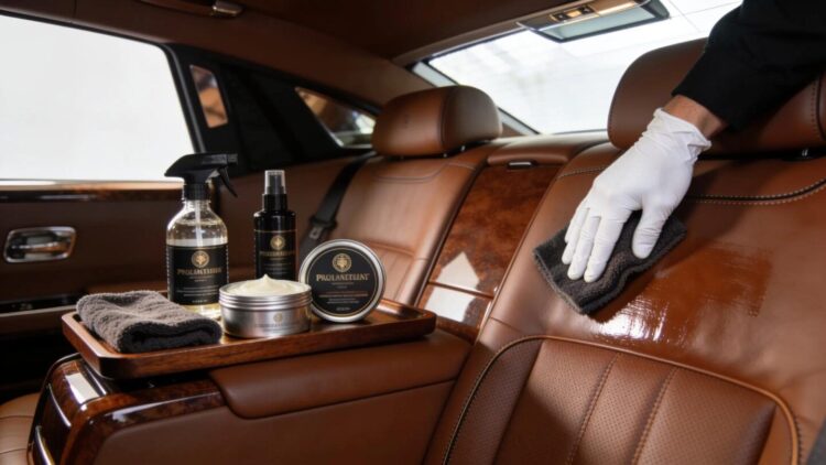 Luxury vehicle interior detailing with leather products enhancing car care